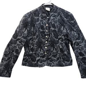 Alexon Black Gray Silver Floral Tapestry Jacket Blazer Size 14 Great Britain